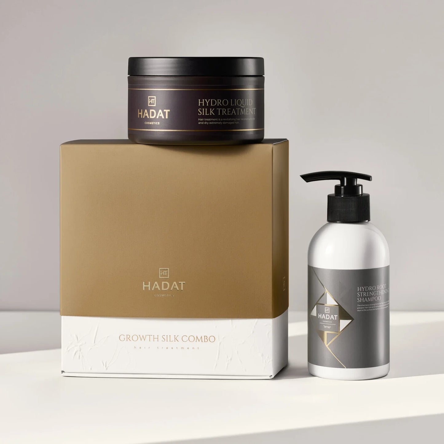 LIMITED EDITION| HADAT COSMETICS GROWTH SILK COMBO – STIPRINANTIS IR ATKURIANTI ŠAMPŪNO IR KAUKĖS PLAUKAMS RINKINYS